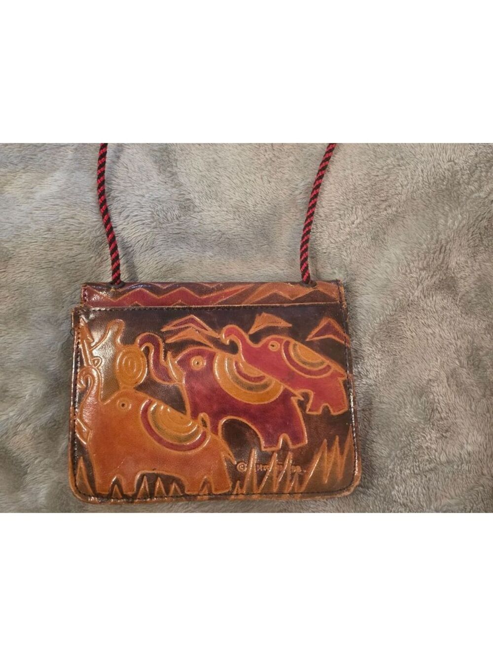 Vintage Leather Crossbody Bag with Elephant Design
